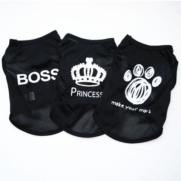 "BOSS" "PAW" "PRINCESS" Summer T Shirt for Dogs and Cats