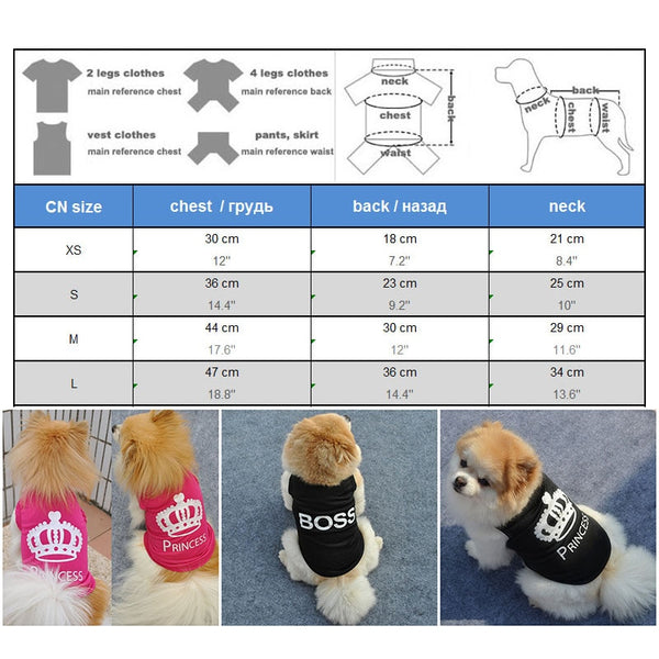 "BOSS" "PAW" "PRINCESS" Summer T Shirt for Dogs and Cats